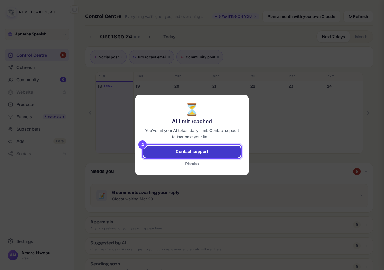 AI limit reached, with Contact support.
