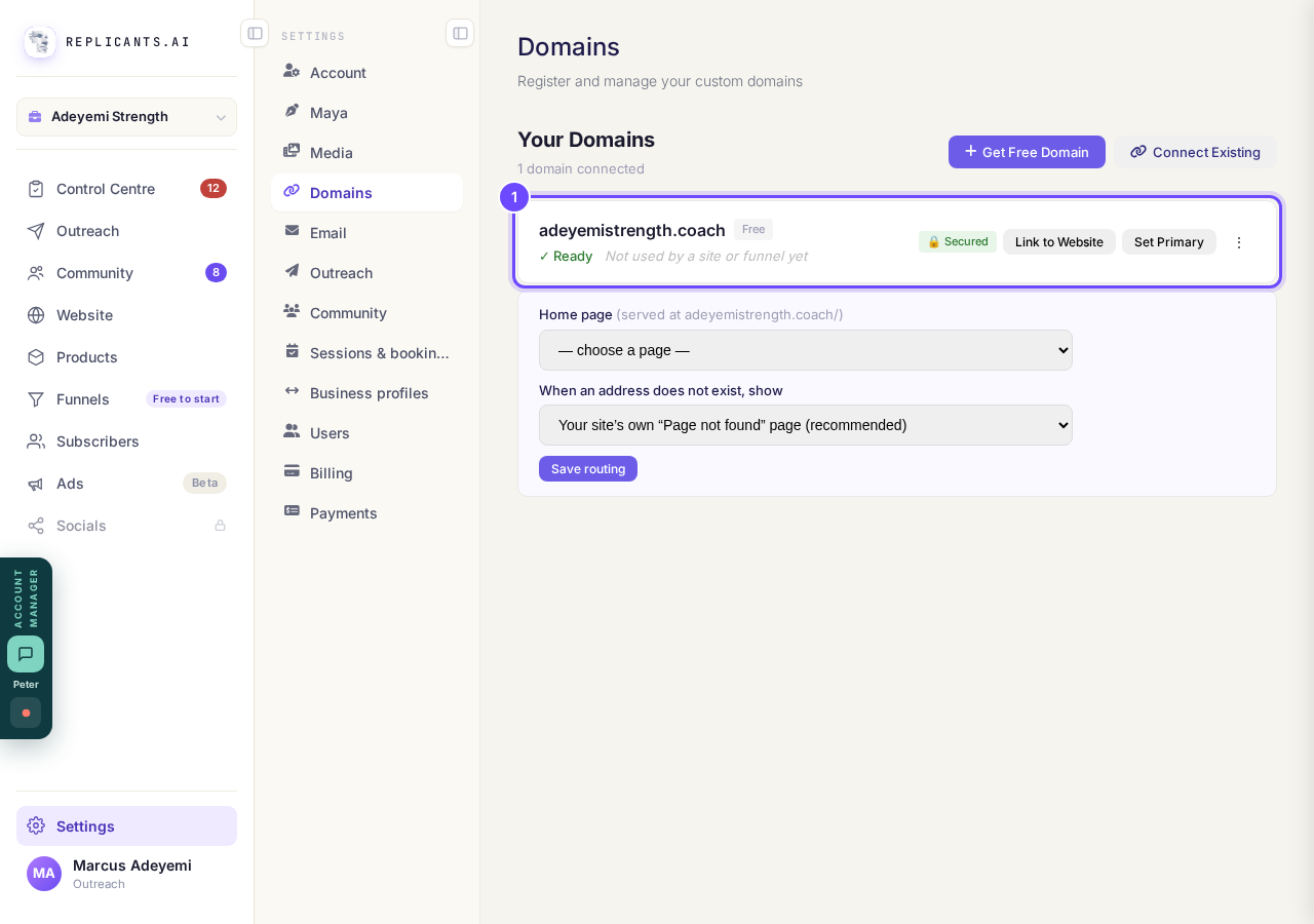Your domain, with its two choices underneath.