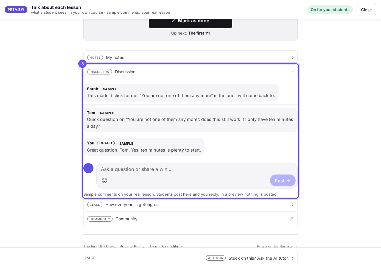 The Discussion under a lesson.