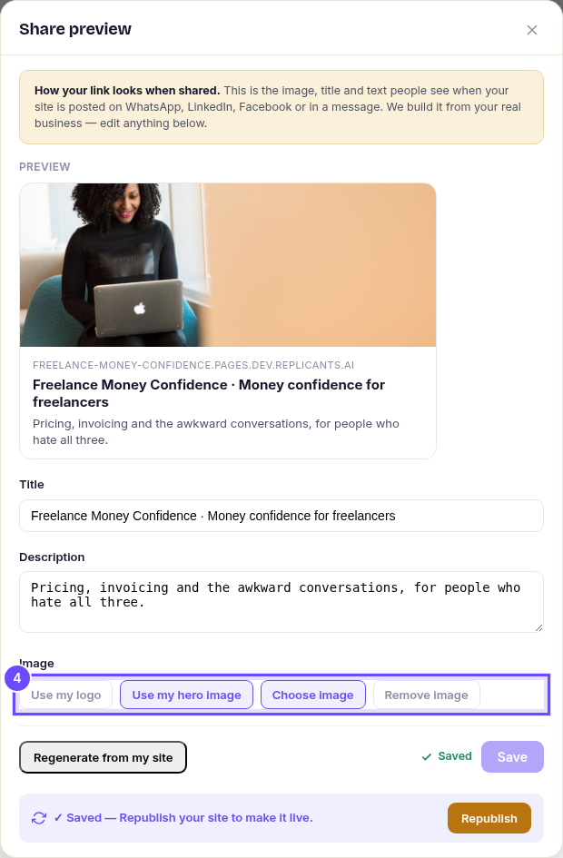 The picture choices, under Image, with the card above.