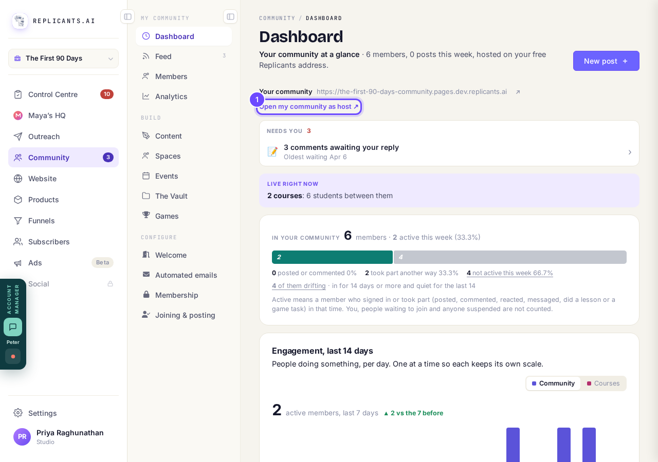 Open my community as host, under your community's address.