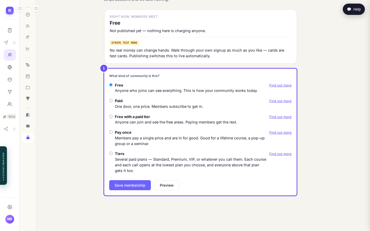 The Membership screen, showing what members meet today.