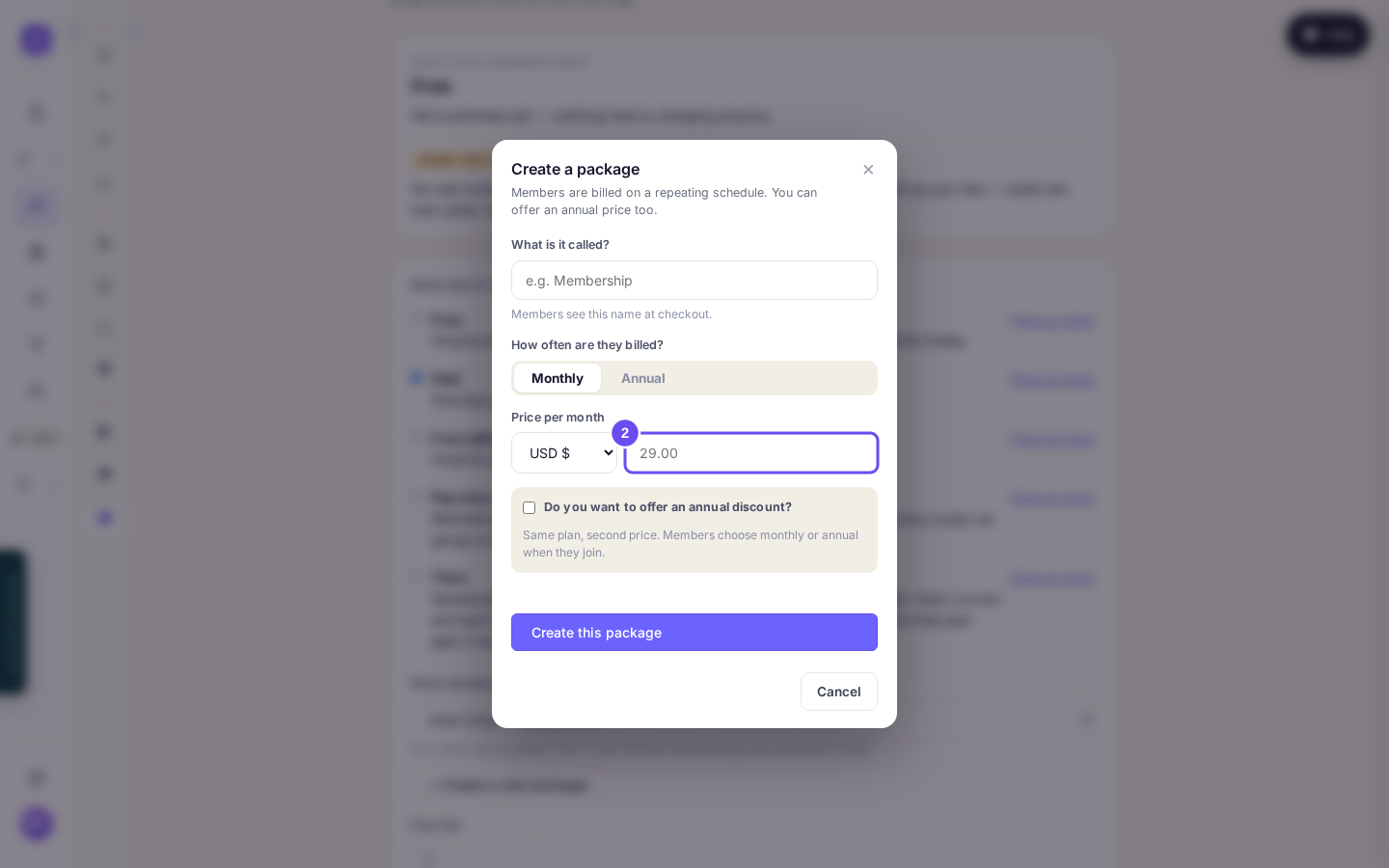 Name it, choose Monthly or Annual, and set the price.